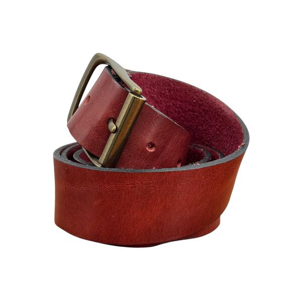 The British Belt Co Red Leather Belt SZ 40 Mens Brass Buckle Classic Wide Thick - Picture 4 of 11